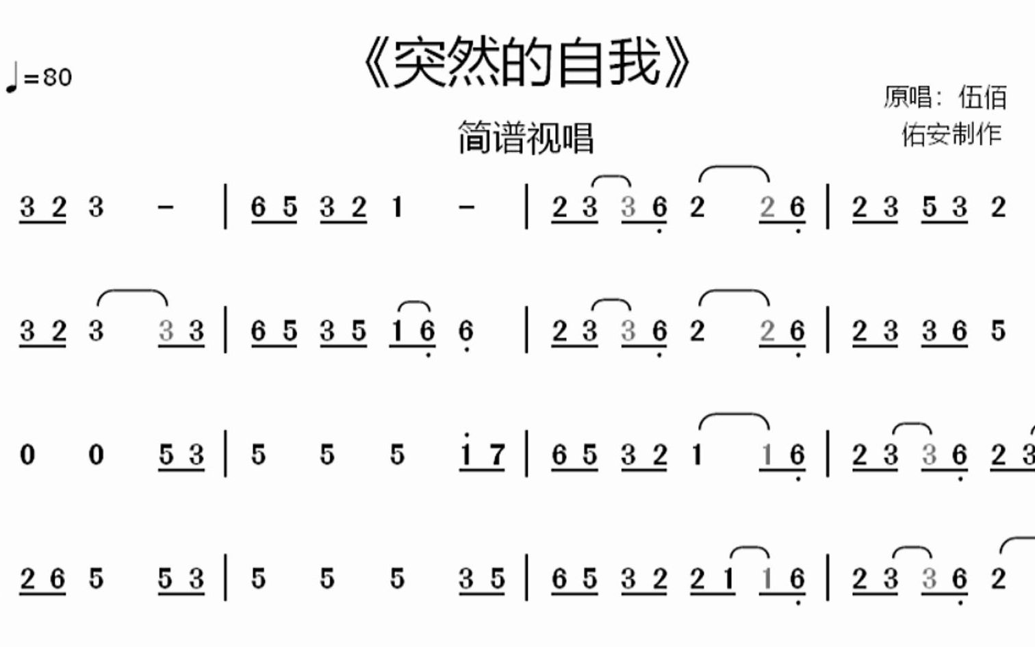 伍佰《突然的自我》简谱视唱,这首歌节奏型变化比较多,注意把控