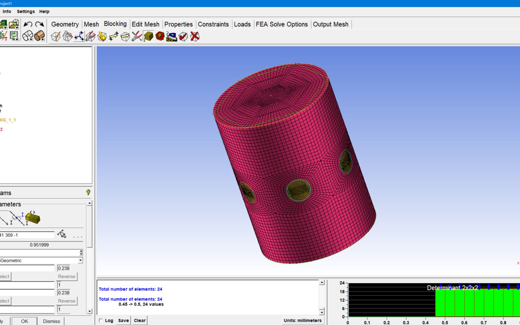 icem侧表面六孔圆柱的结构化网格划分