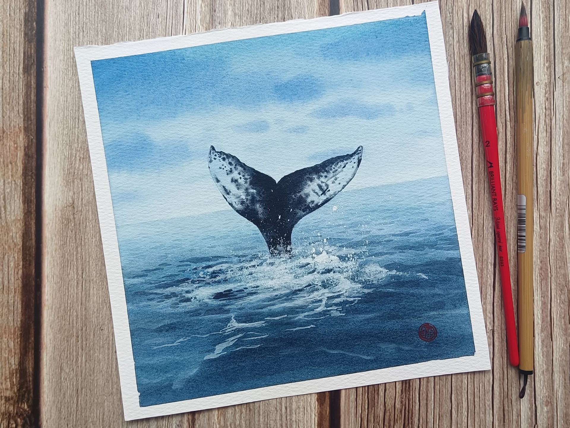 水彩鲸鱼,简单又唯美