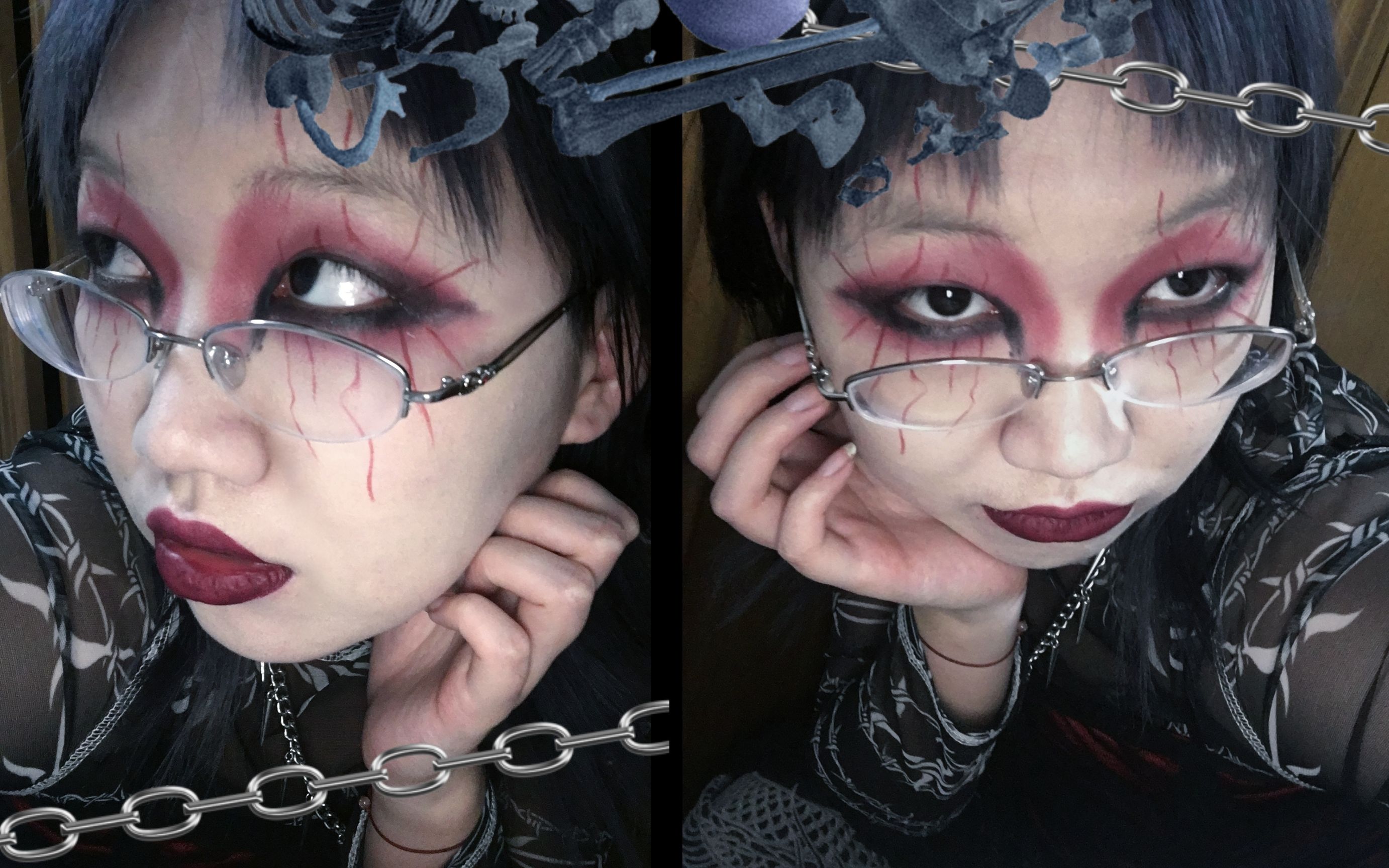 手残烂妆 | 2分钟快速日常亚文化朋克暗黑妆容 | 没什么技术可言_哔哩