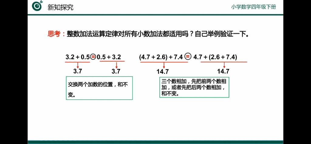 [图]四年级下册整数加法运算定律推广到小数