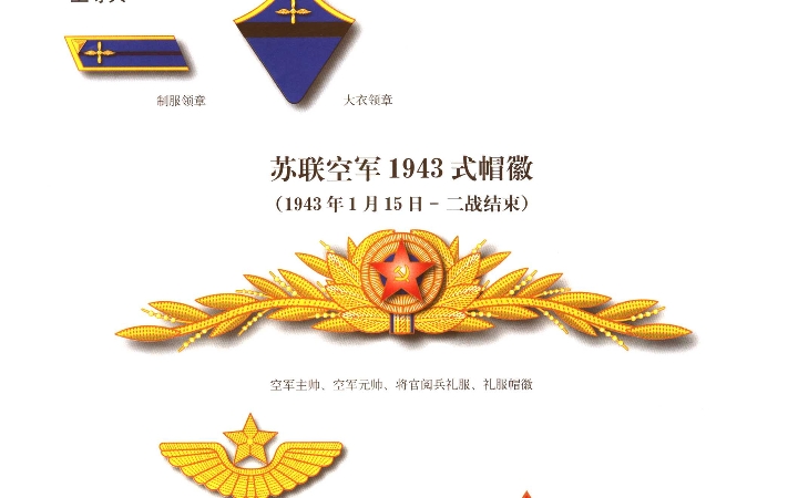 二战苏军航空兵帽徽,领章,军衔肩章