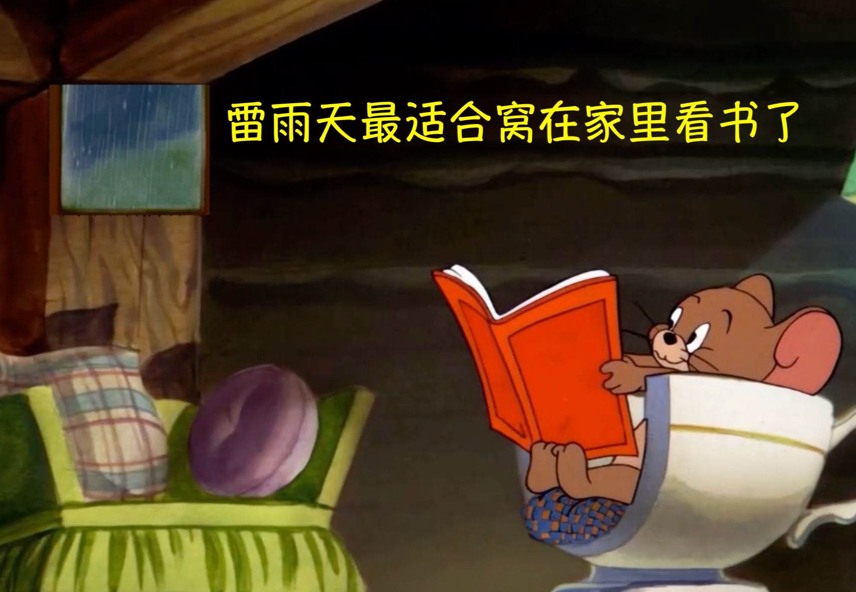 【白噪声】猫和老鼠|雷雨天,窗外下着雨而杰瑞窝在家里看书