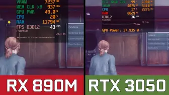 AMD 核显 Radeon 890M vs RTX 3050 4G 35W 独显, 笔记本显卡游戏FPS帧数对比