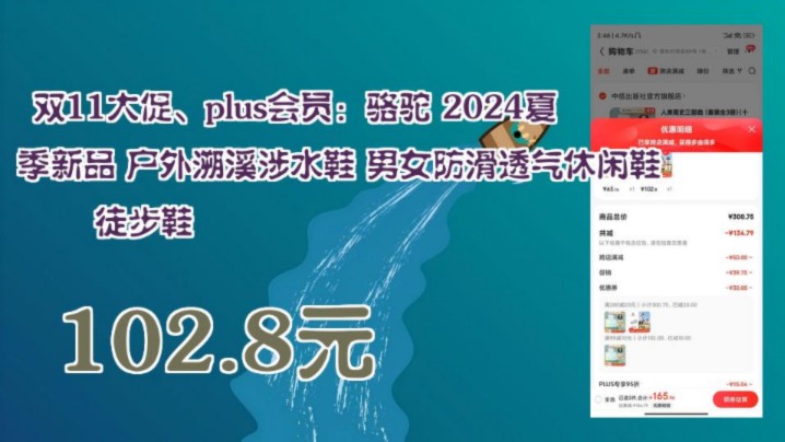 【102.8元(需领券)】 双11大促、plus会员:骆驼 2024夏季新品 户外溯溪涉水鞋 男女防滑透气休闲鞋 徒步鞋哔哩哔哩bilibili