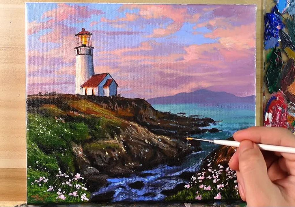 [图]【丙烯画】【绘画教程】灯塔-How to Paint Lighthouse Seascape  Correa Art