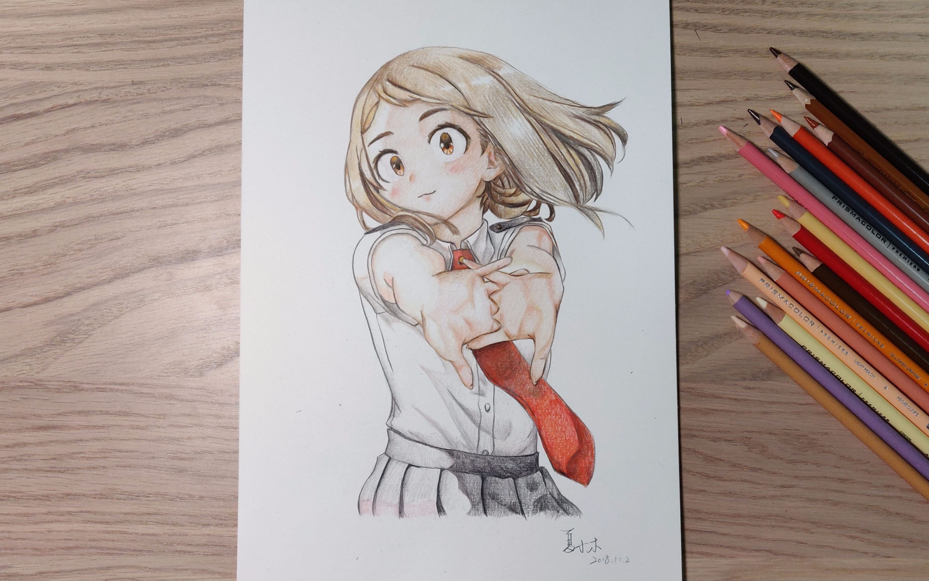 丽日御茶子《我的英雄学院》彩铅手绘,女主终于来了~_哔哩哔哩 (゜-゜