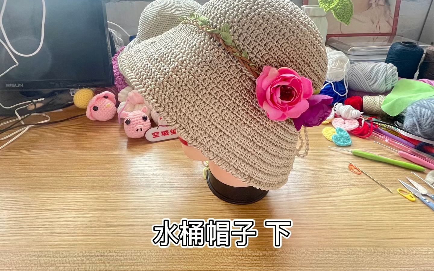 水桶帽子下合股线钩针编织教程细线儿童成人通用讲解教程视频