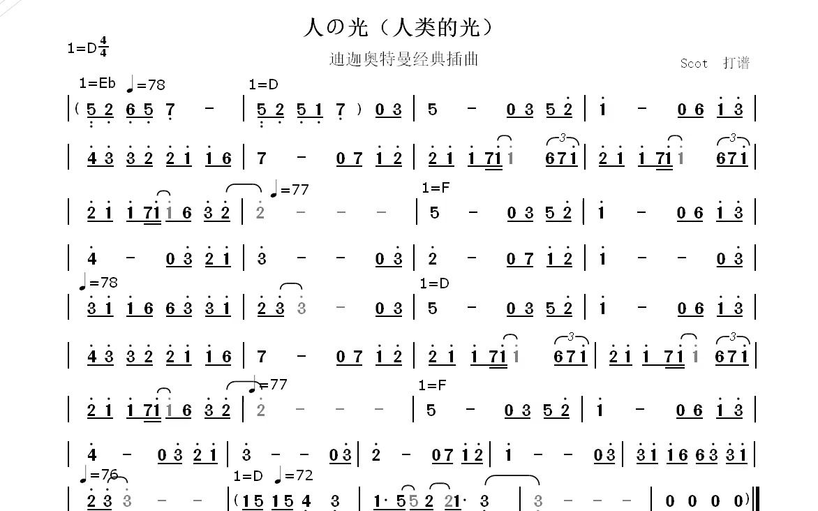 [图]【迪迦奥特曼插曲】人の光（人类的光）--动态简谱