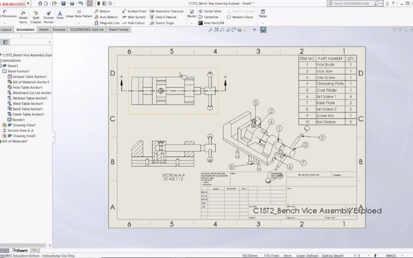 L177:台虎钳装配范例 之 添加物料清单 | SolidWorks英文教学 | 建模哔哩哔哩bilibili