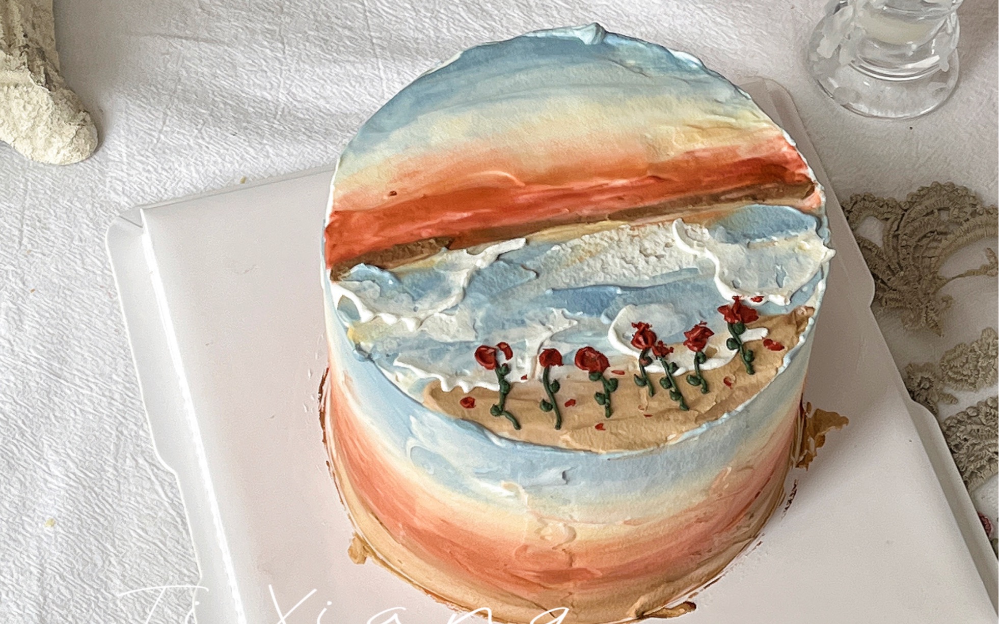 油画风蛋糕|海边 落日 玫瑰-暮长长长长长-苹果酒96-哔哩哔哩视频