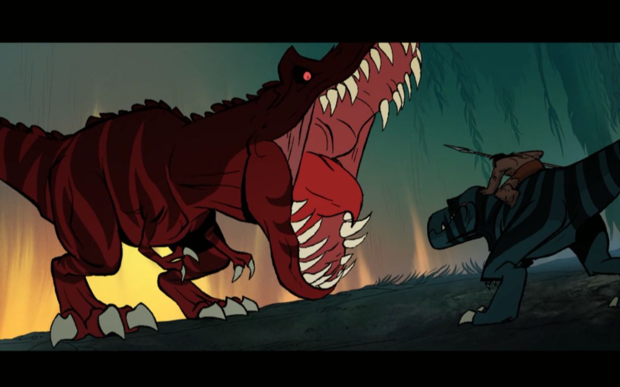 史前战纪;原始人妻儿被吃,为了复仇,与霸王龙联手大战巨型暴龙_哔哩