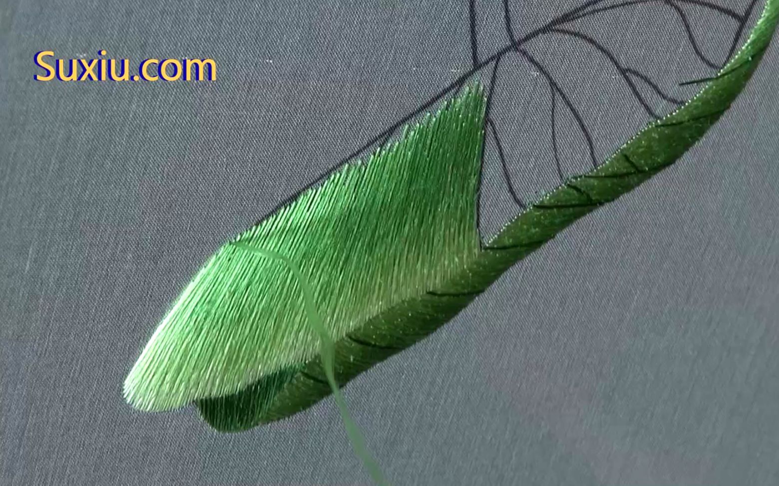 005苏绣双面绣荷花第(5)部分荷叶--artembroidery苏绣(苏州刺绣)视频