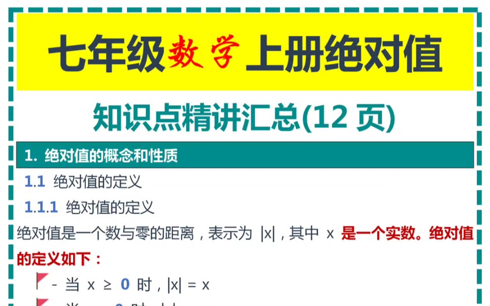 七年级数学上册绝对值知识点精讲汇总哔哩哔哩bilibili