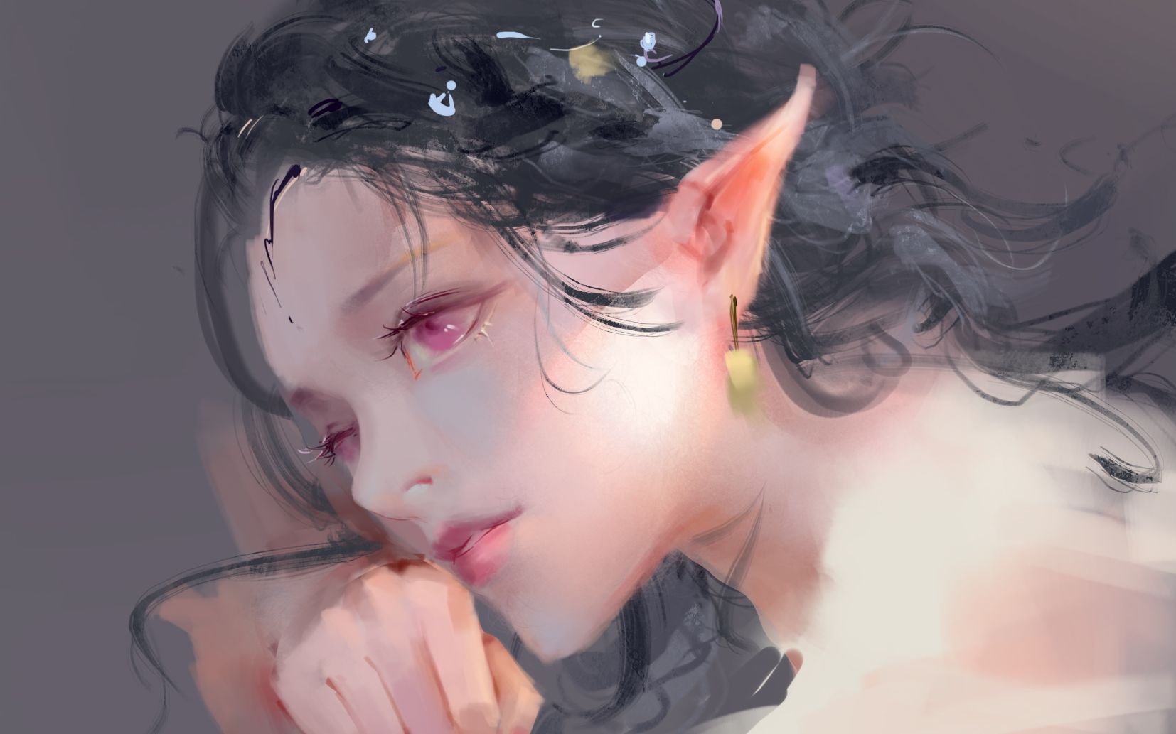 活动作品板绘厚涂精灵女孩