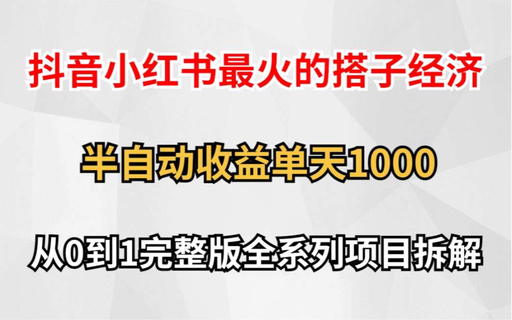 抖音小红书最火的搭子经济,半自动收益单天1000,从0到1完整版项目拆解哔哩哔哩bilibili