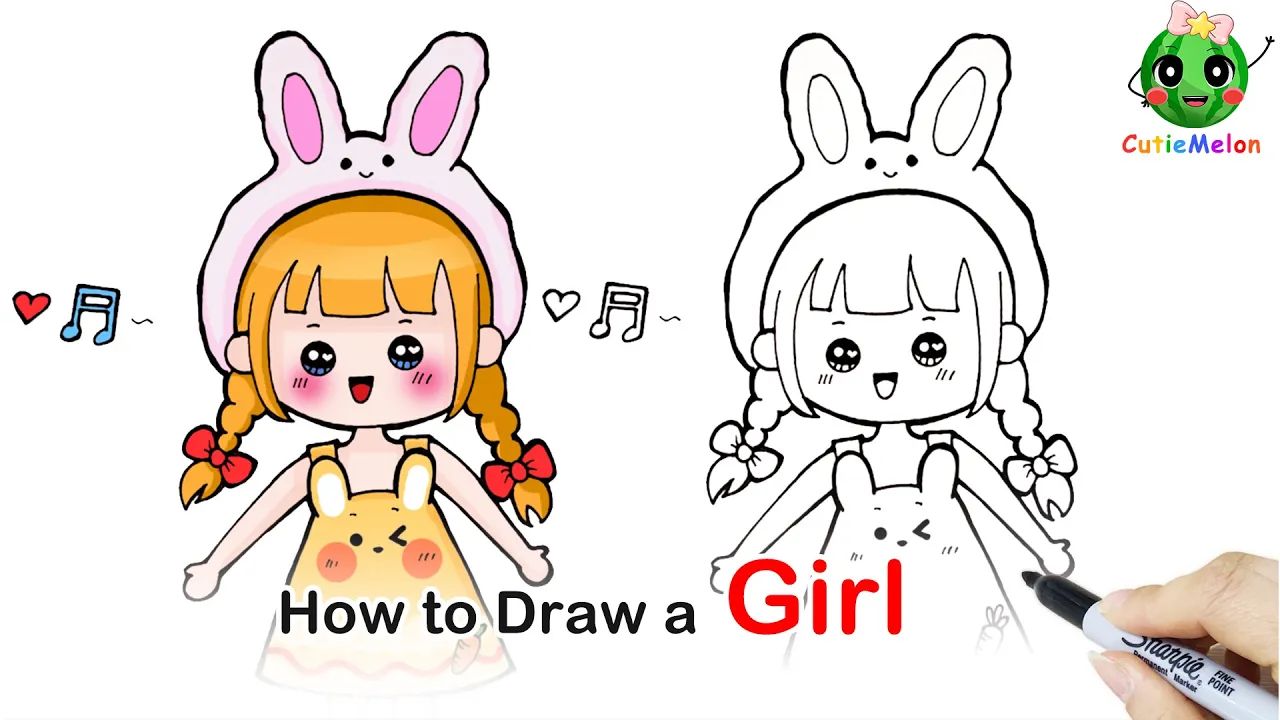 儿童简笔画卡通兔子女孩 how to draw a cute girl