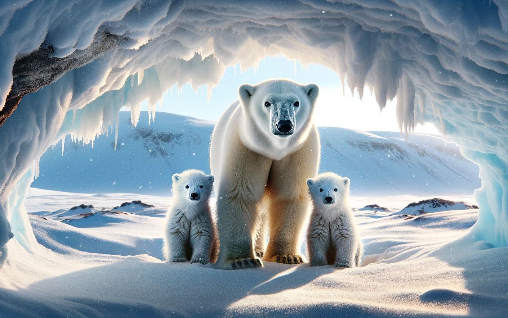 北极熊妈妈和她的两个小宝贝
