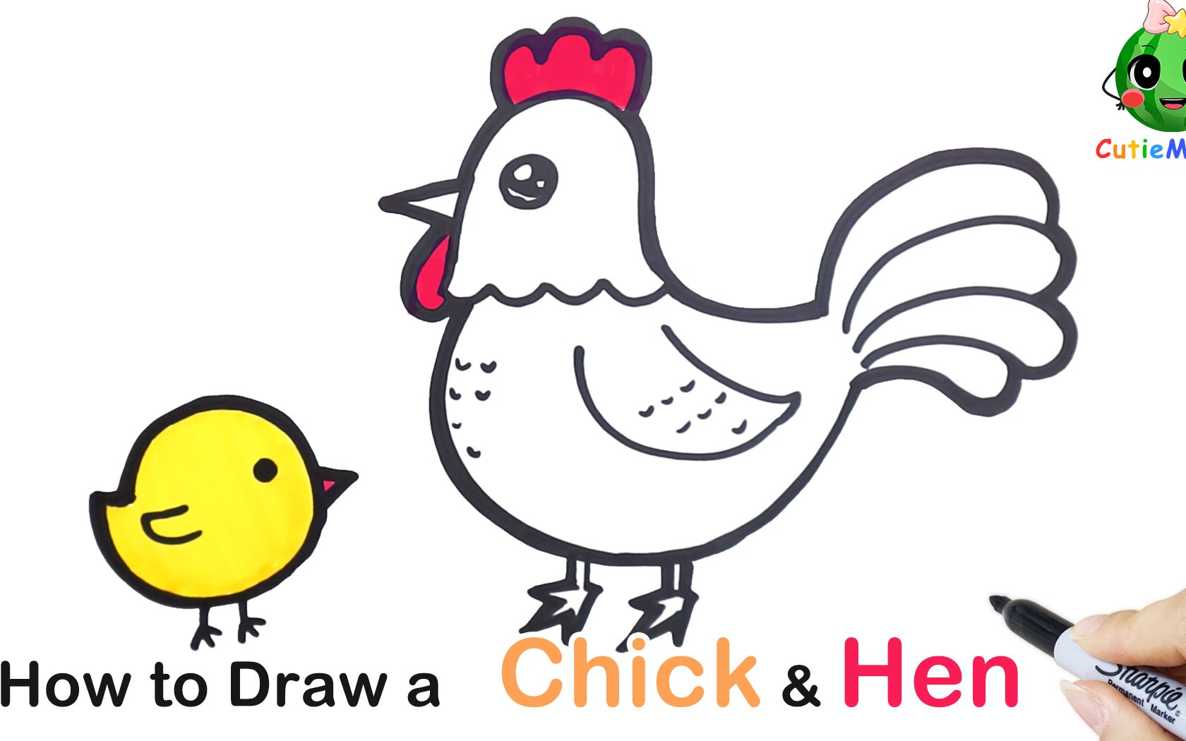 儿童简笔画母鸡和小鸡howtodrawahenandchickeasydrawingsforkidsfarm