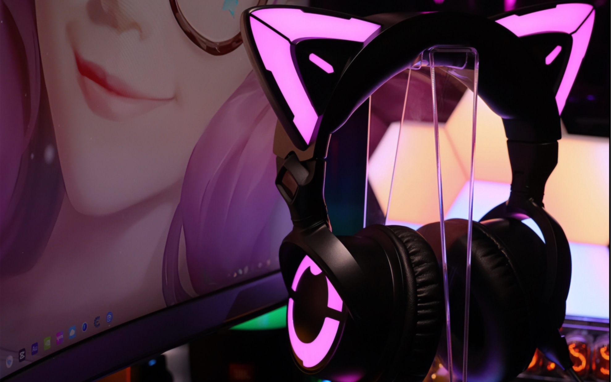 超萌二次元猫耳耳机开箱,还能音乐律动,电竞少年少女必备好物