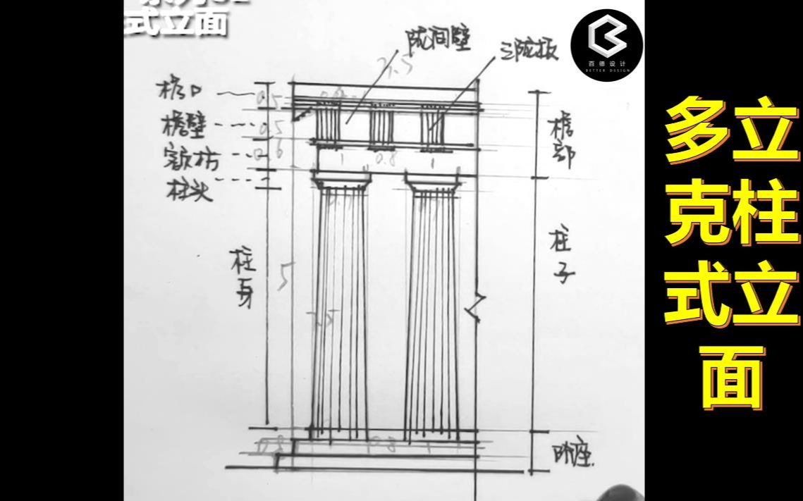 手把手教你画建筑史图——【多立克柱式立面】(百德设计画重点系列)