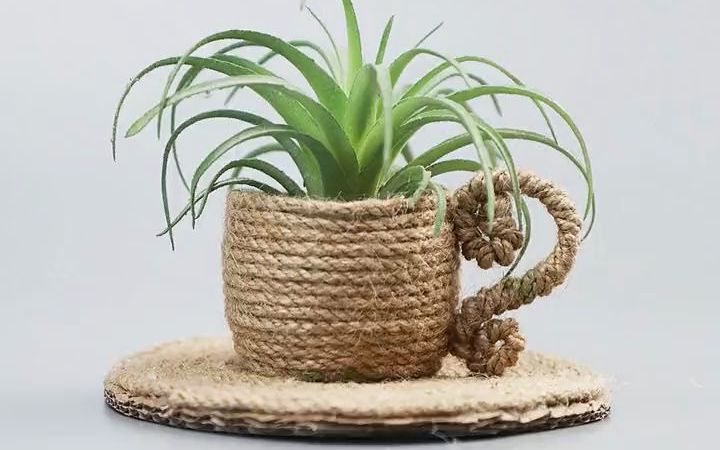 【变废为宝】 一个饮料瓶,一把麻绳,简单几步就可以做一个小花盆,是不