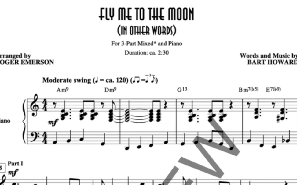 [图]Fly Me to the Moon(In Other Words)合唱音频及曲谱预览-Arranged by Roger Emerson