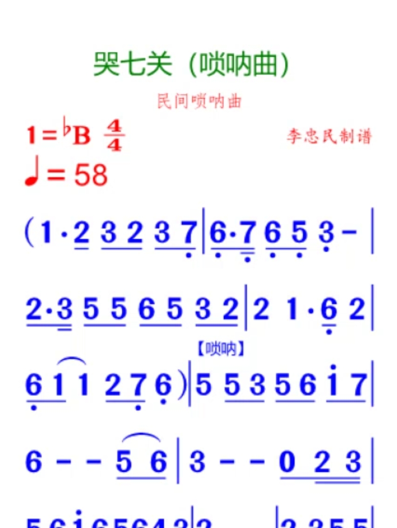 哭七关(唢呐曲)简谱哔哩哔哩bilibili