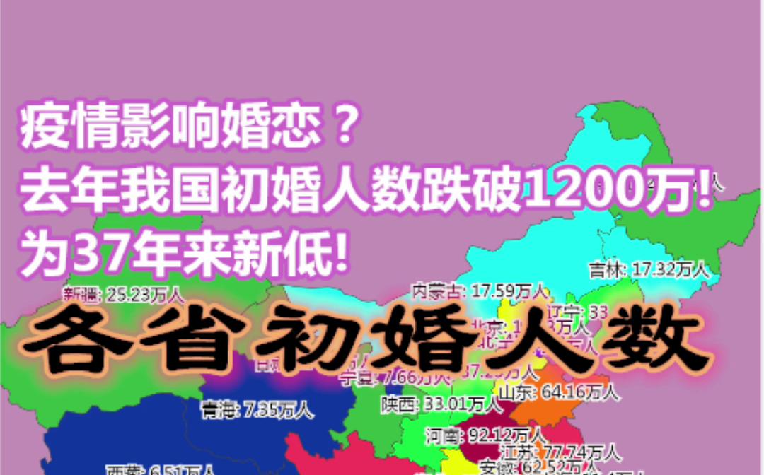 疫情影响婚恋?去年我国初婚人数跌破1200万,为37年来新低!各省初婚人数【数据可视化】哔哩哔哩bilibili