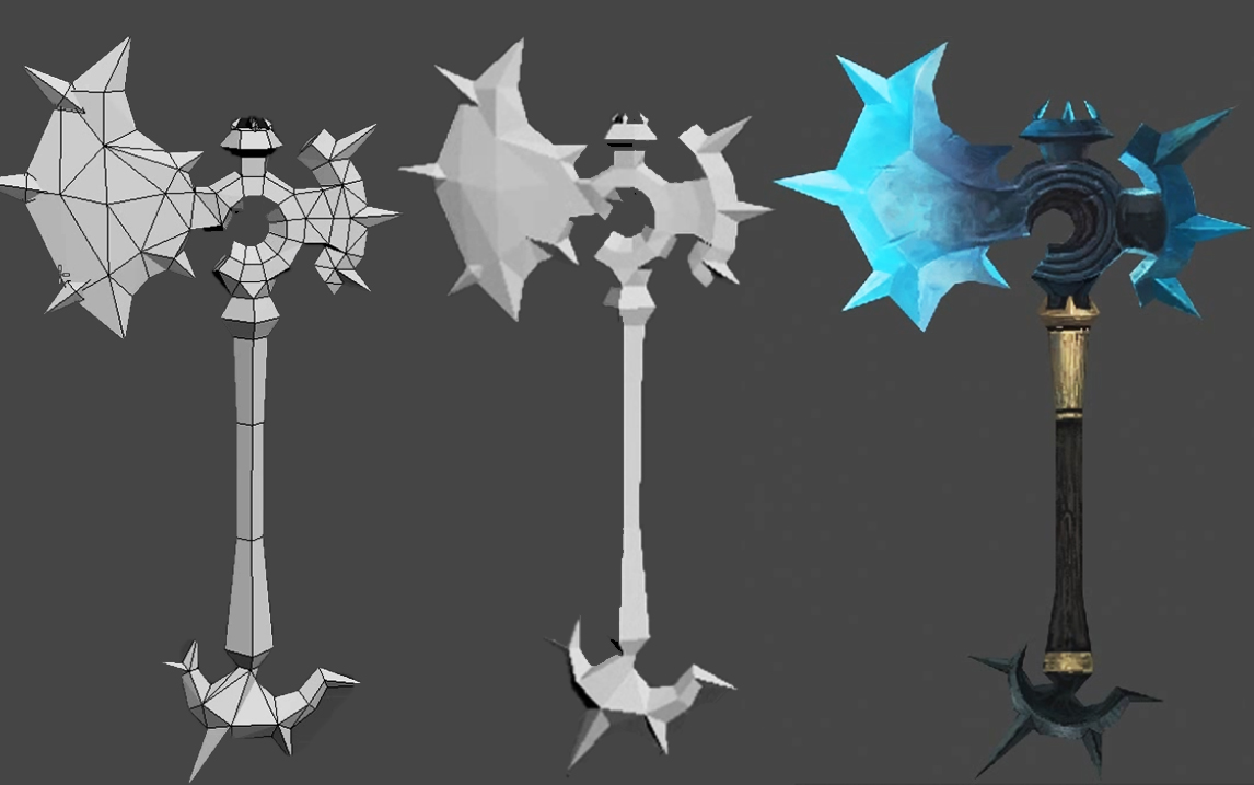 3dmax游戏建模手绘硬表面大斧头武器建模模型uv贴图全流程讲解3damx次