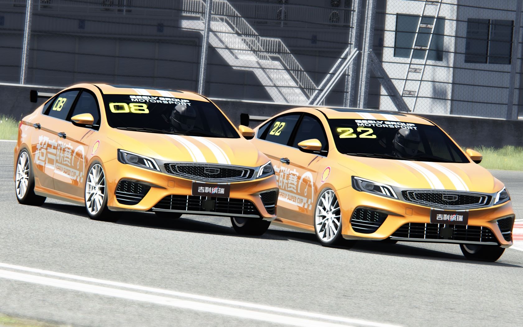 两台吉利缤瑞赛车在冈山赛车场的一圈缠斗神力科莎