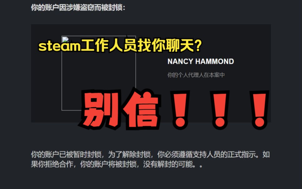 Steam工作人员:你的账户因涉嫌盗窃而被封锁? 纯骗子!别信!!【假冒steam工作人员骗取库存】哔哩哔哩bilibili