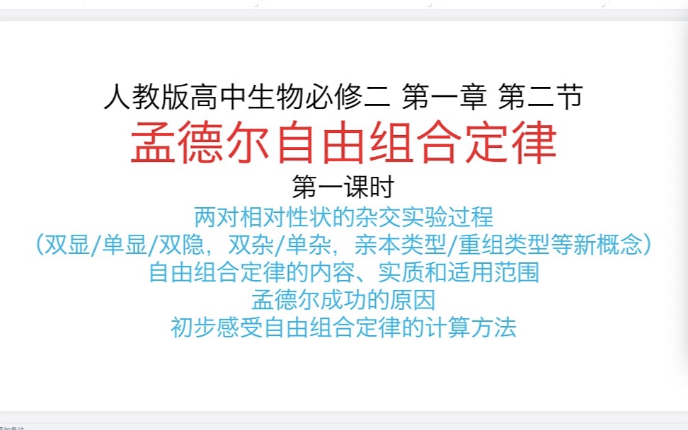 新授课!高考高中生物必修二遗传与进化:孟德尔自由组合定律 第一课时 主要内容包括两对相对性状的豌豆杂交实验过程及分析 自由组合定律的内容 孟德尔...