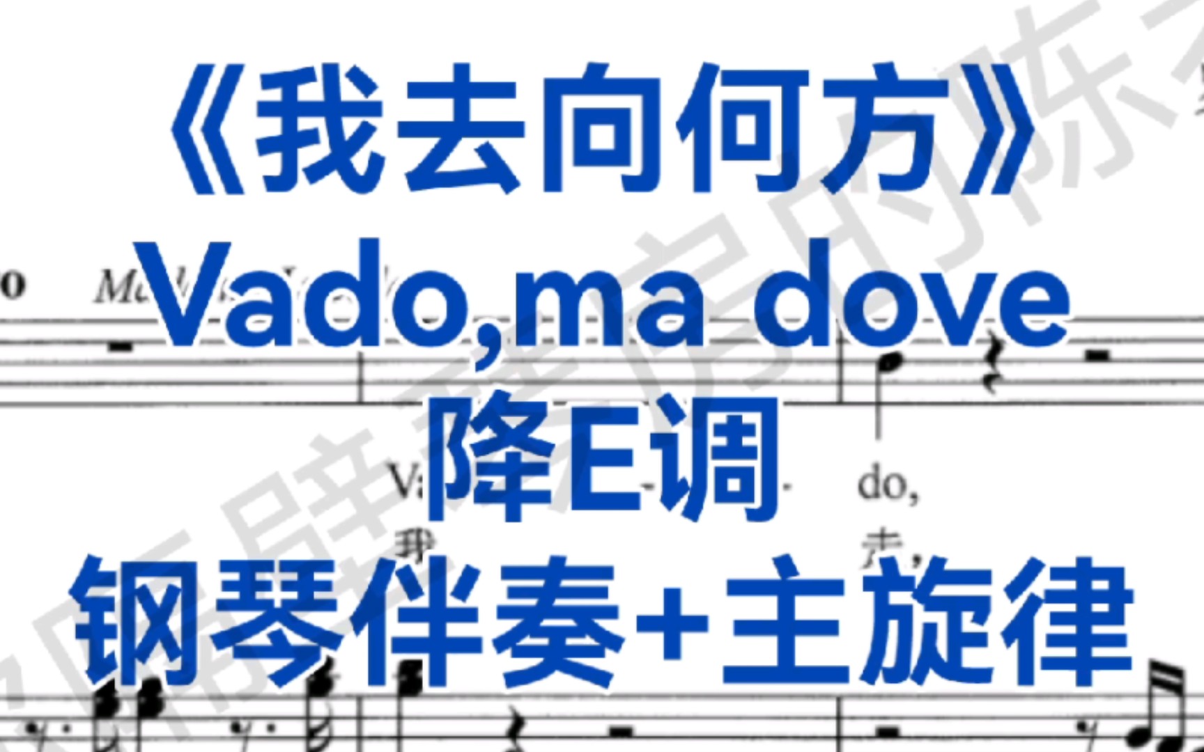 [图]合伴奏神器《我去向何方》Vado,ma dove!降E调钢琴伴奏+主旋律，适用于女高音，次女高音