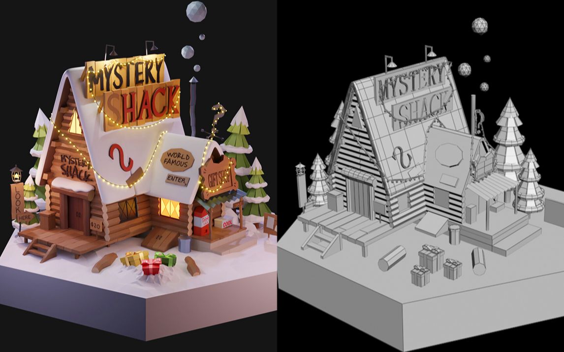 【3dmax场景建模】氛围感小木屋室外场景模型制作,游戏场景建模教程