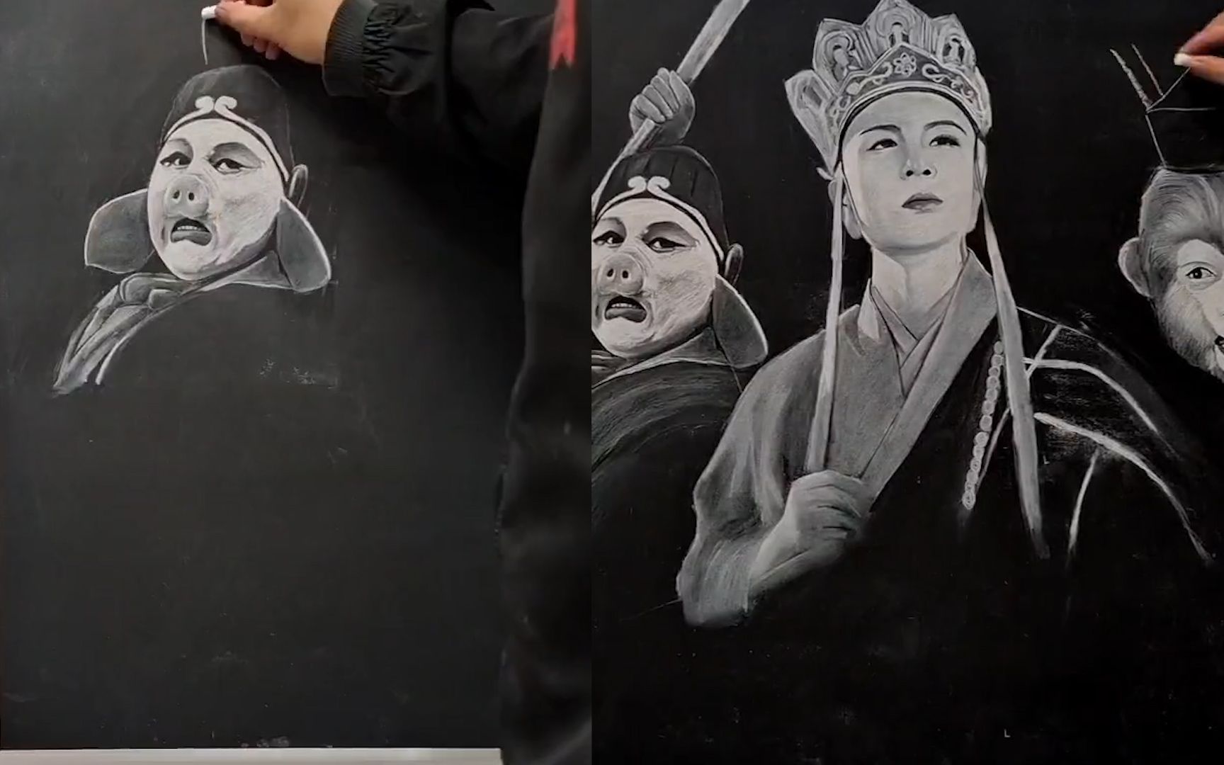 85后美术老师用粉笔画西游记,栩栩如生太逼真让人惊叹:神笔马良