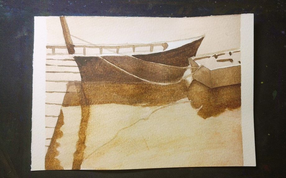 【水彩入门】单色练习三:泊在雾中的小舟_绘画_生活_哔哩哔哩