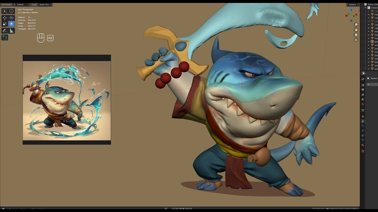 shaolin shark in blender for around 1 hour卡通鲨鱼制作
