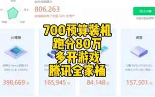 700元装机电脑，鲁大师跑分80万。多开网游没压力，大型游戏流畅