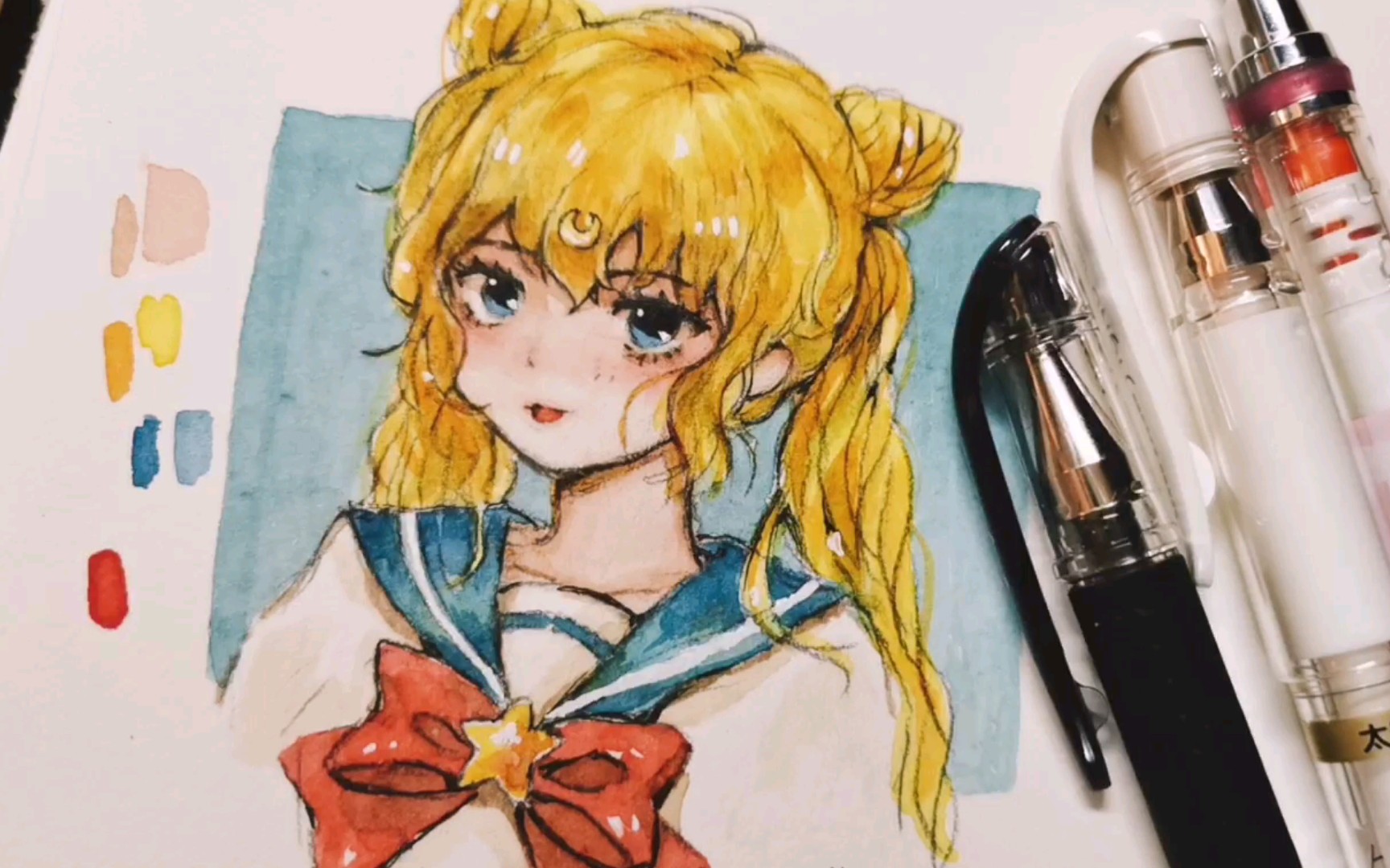 【水彩过程】手绘 美少女战士 月野兔 发量惊人版_哔哩哔哩 (゜-゜)つ