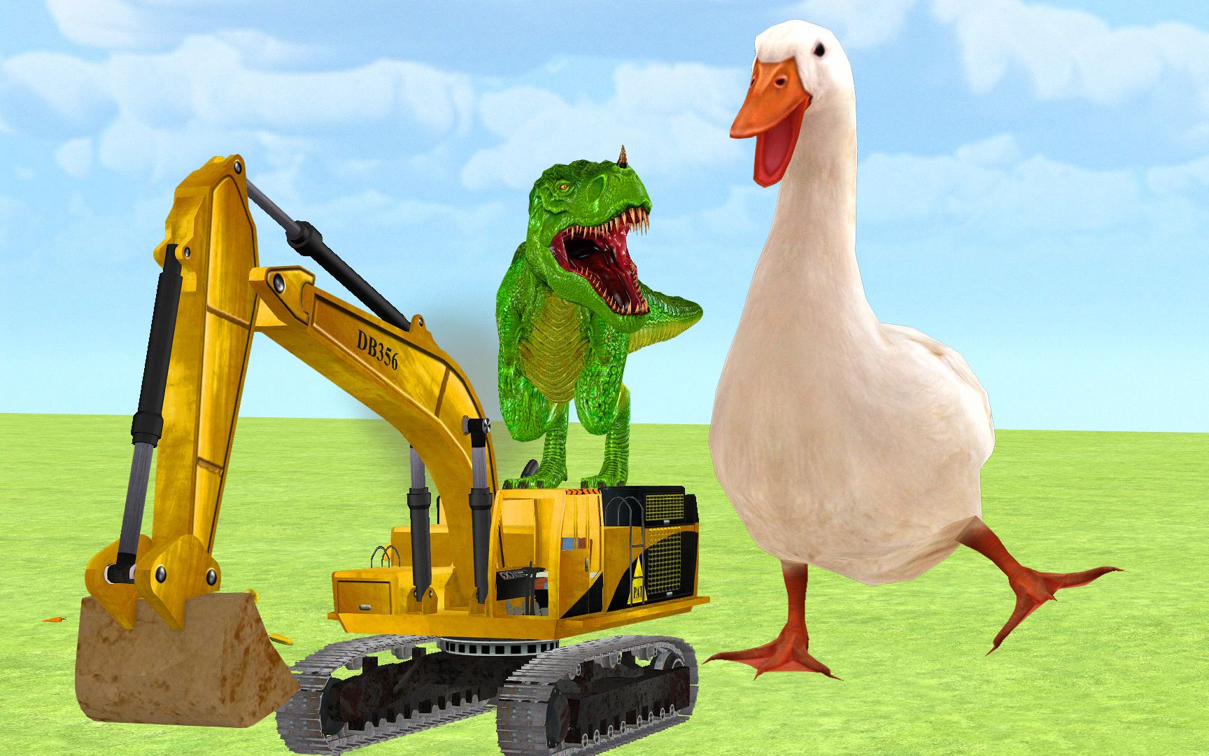 大鹅战斗力爆表,打跑了霸王龙,开挖掘机你就横啊