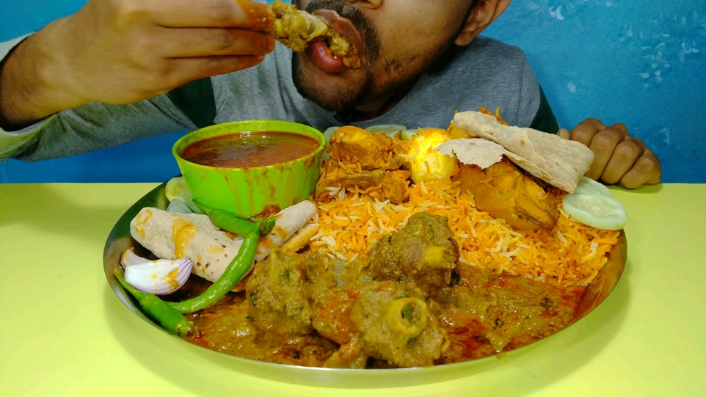 【印度美食吃播】吃羊肉,印度烤肉,辣肉汁鸡肉,印度香饭,口水流下来了