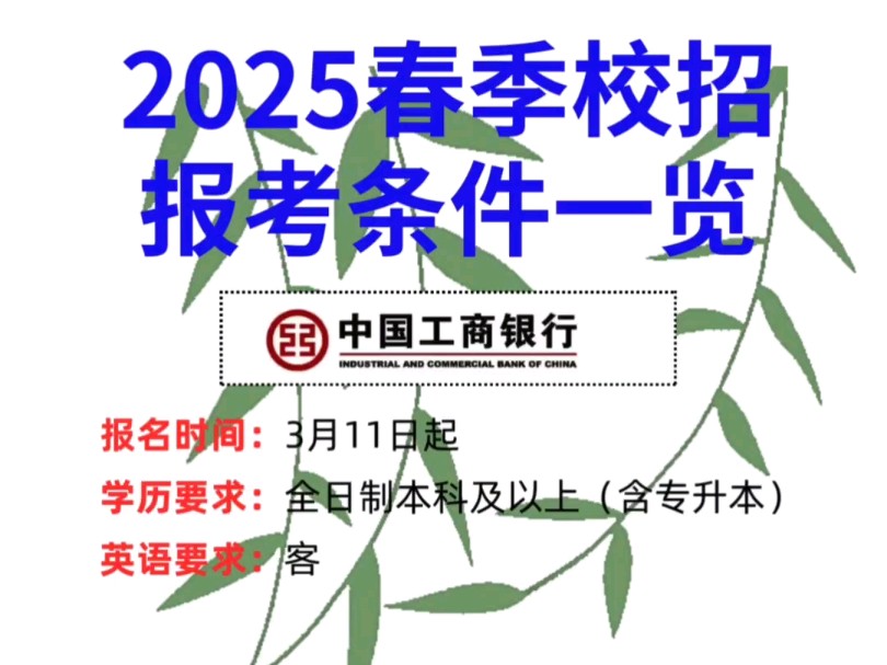 中国工商银行25春招一览,错过了秋招一定不要错过春招#应届生#校招#国有六大行#工商银行#国有行#国考哔哩哔哩bilibili