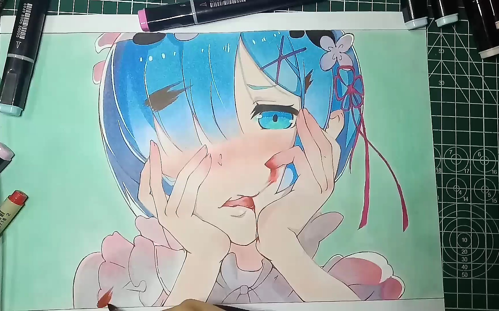 马克笔用马克笔画一个病娇蕾姆