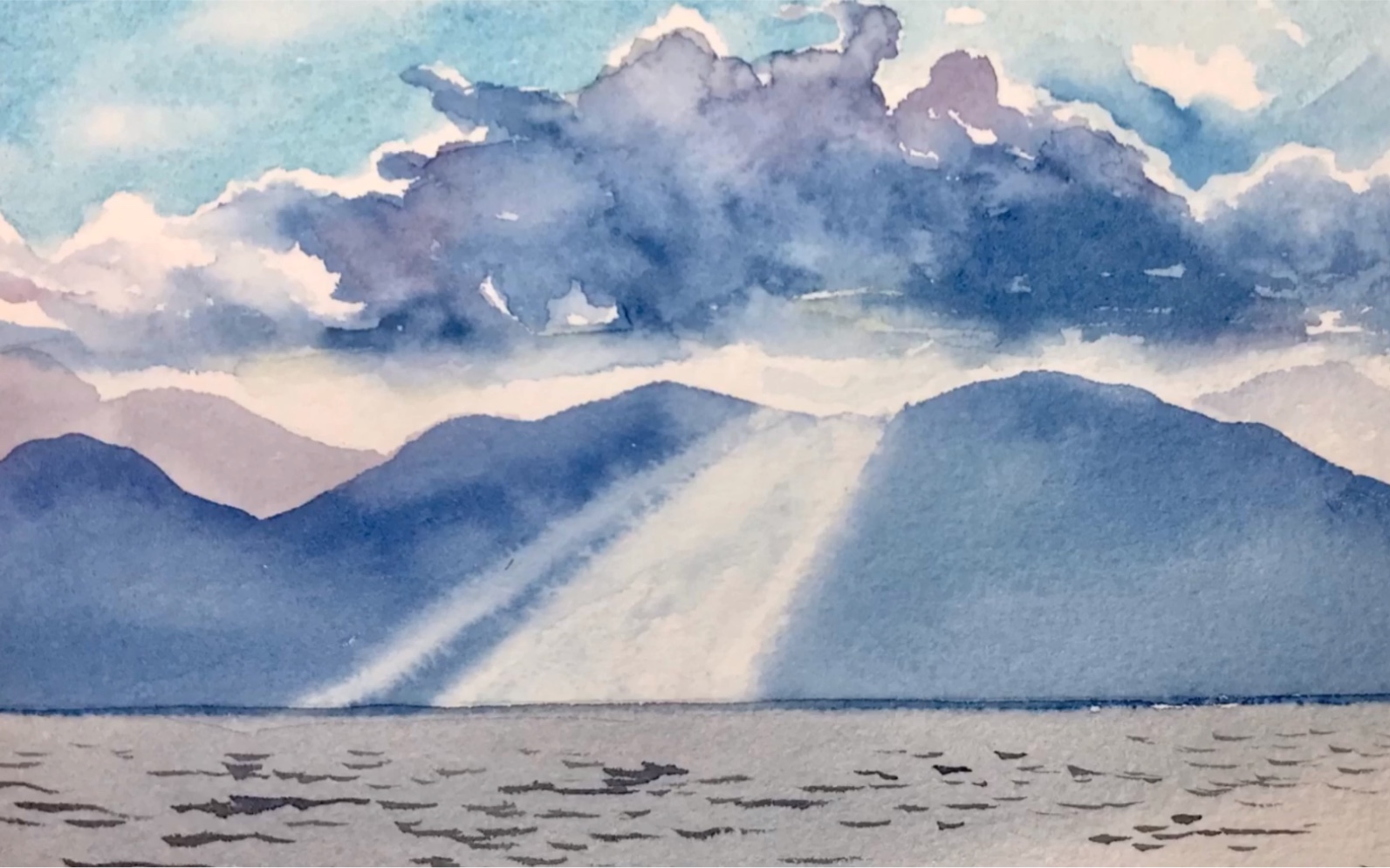 【水彩过程】美丽的海景《天光破云》