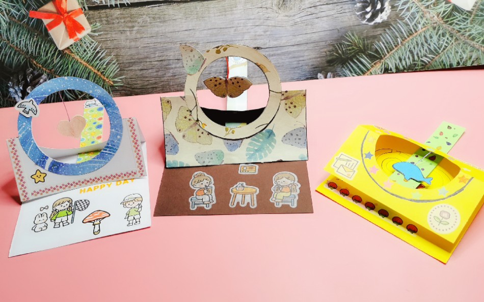 一款立体有趣的旋转手帐小机关可以当贺卡送人也可以放手帐本里面哦