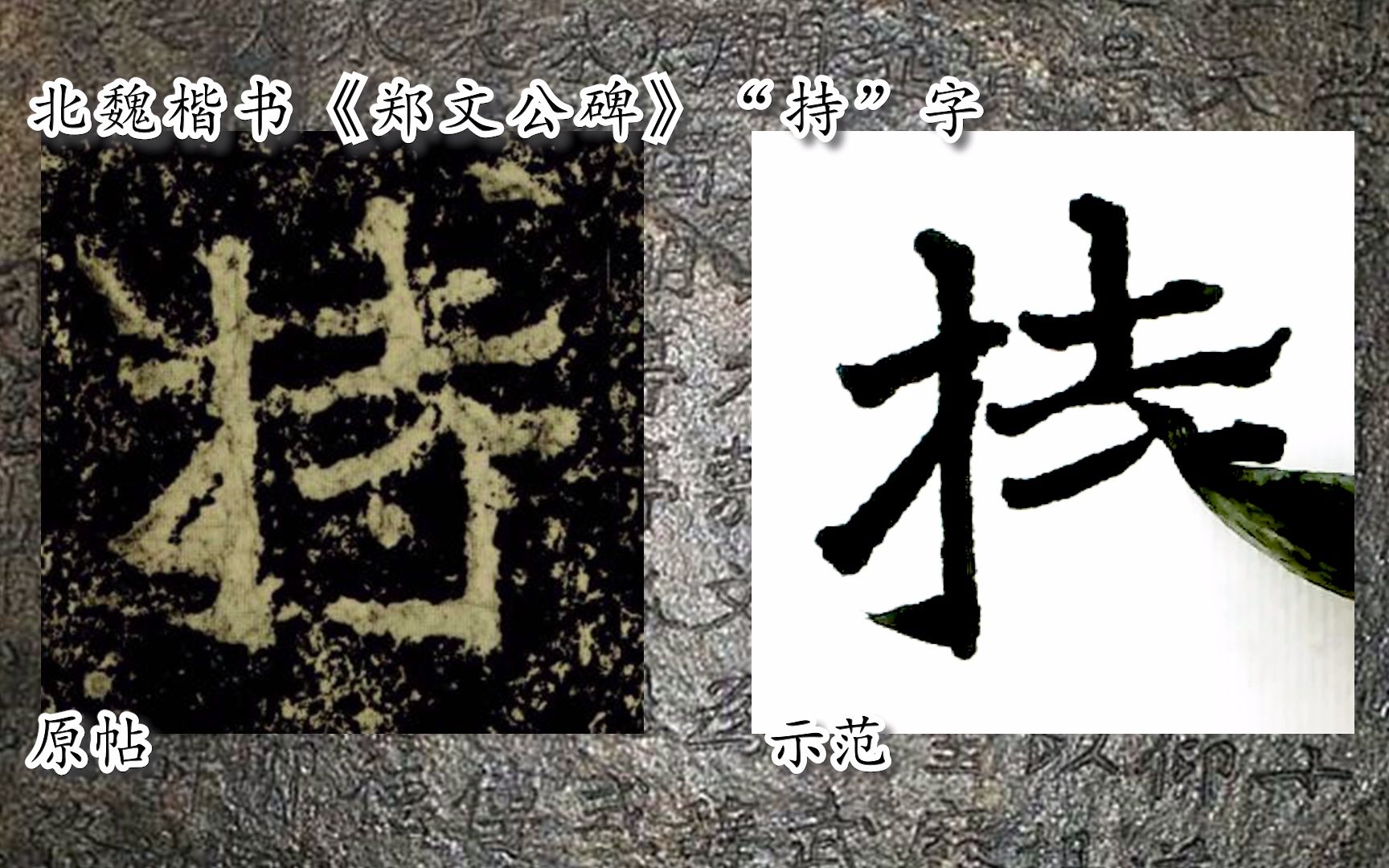 [图]【每日一字】书法视频，周东芬临北魏楷书《郑文公碑》“持”字