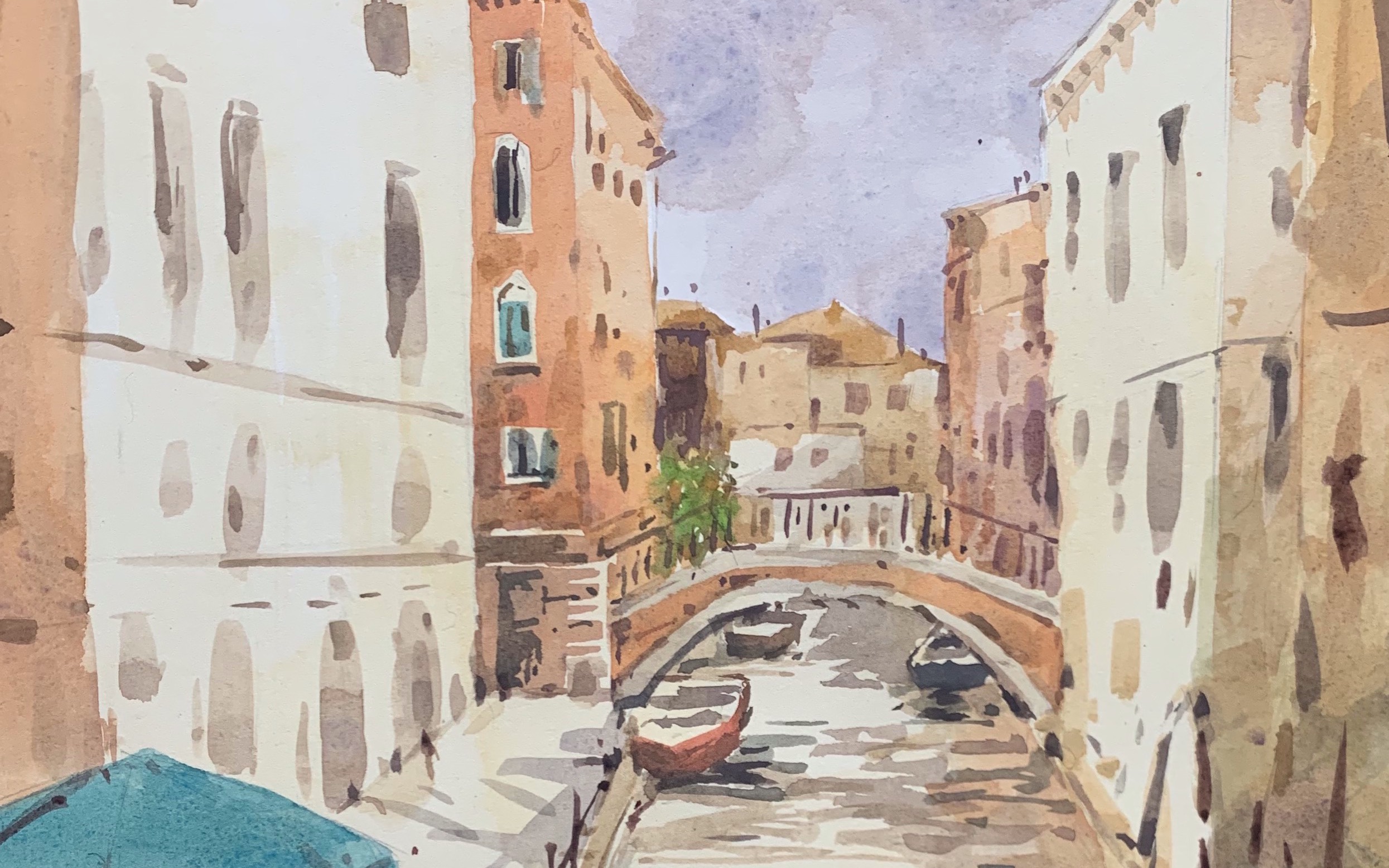 夏虫水彩手绘水彩威尼斯风景简单风景速写小稿练习绘画过程教程9