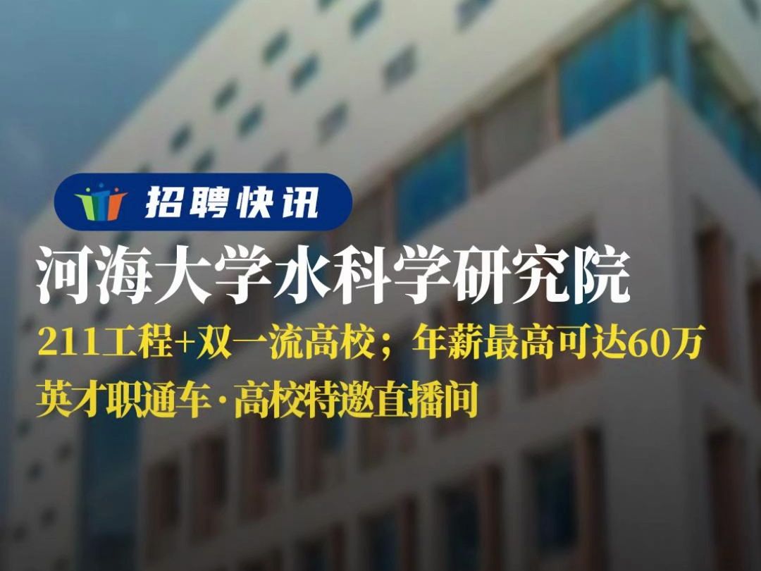 211工程+双一流高校;年薪最高可达60万丨河海大学水科学研究院丨招聘资讯丨高校人才网哔哩哔哩bilibili