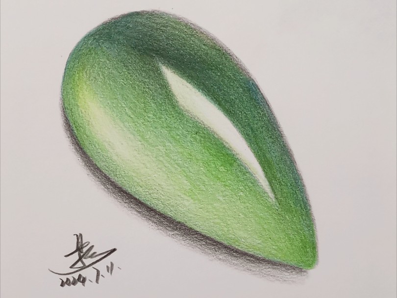 彩铅手绘过程 宝石 玉 画一小块绿绿的玉 超级简单哦 喜欢透透的